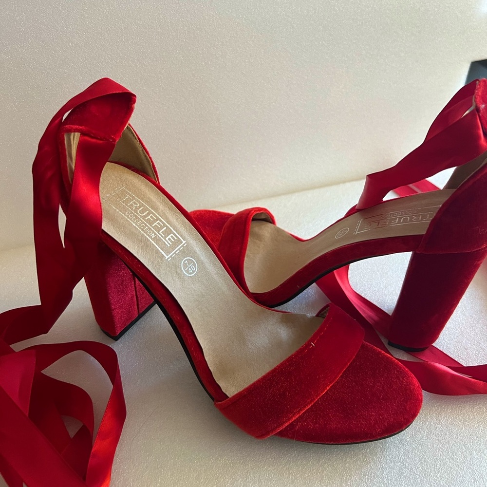 Nasty Gal Red Velvet Lace-up Heels